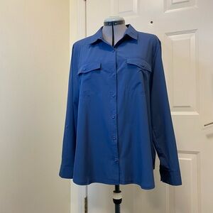 Eddie Bauer Classic Fit Blue Collared Long Sleeve Women’s Blouse Shirt size XL